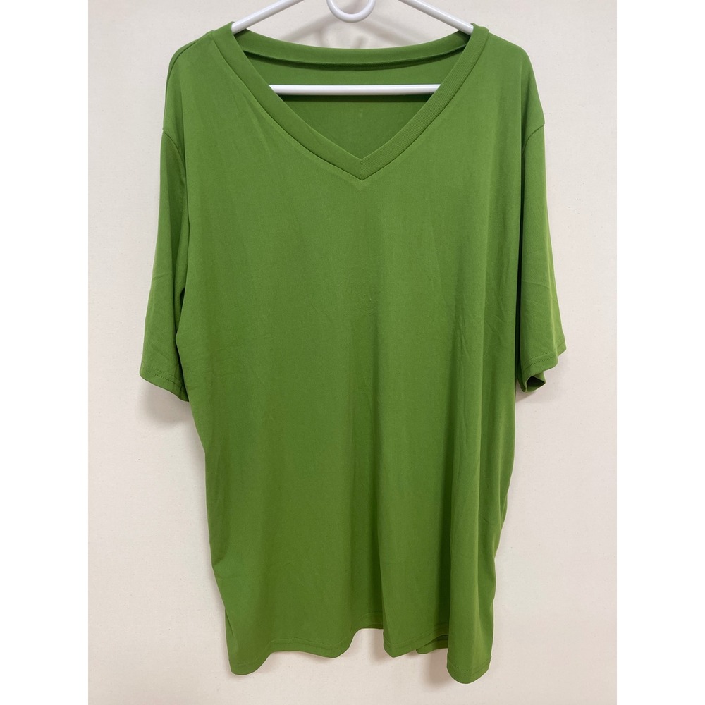 Solid Green V-Neck Short Sleeve T-Shirt Relaxed Fit Size 2XL